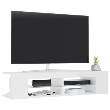 vidaXL Έπιπλο Τηλεόρασης με LED Γυαλιστερό Λευκό 135x39x30cm