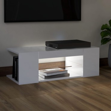 vidaXL Έπιπλο Τηλεόρασης με LED Γυαλιστερό Λευκό 90x39x30cm