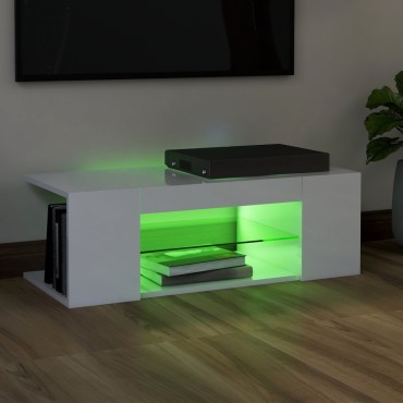 vidaXL Έπιπλο Τηλεόρασης με LED Γυαλιστερό Λευκό 90x39x30cm