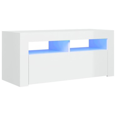 vidaXL Έπιπλο Τηλεόρασης με LED Γυαλιστερό Λευκό 90x35x40cm