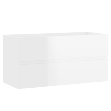 vidaXL Ντουλάπι Νιπτήρα Γυαλιστερό Λευκό 90x38,5x45cm από Επεξ. Ξύλο 1 τεμ.