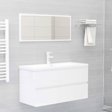 vidaXL Ντουλάπι Νιπτήρα Γυαλιστερό Λευκό 90x38,5x45cm από Επεξ. Ξύλο 1 τεμ.