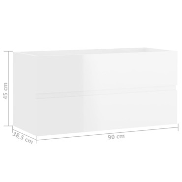 vidaXL Ντουλάπι Νιπτήρα Γυαλιστερό Λευκό 90x38,5x45cm από Επεξ. Ξύλο 1 τεμ.