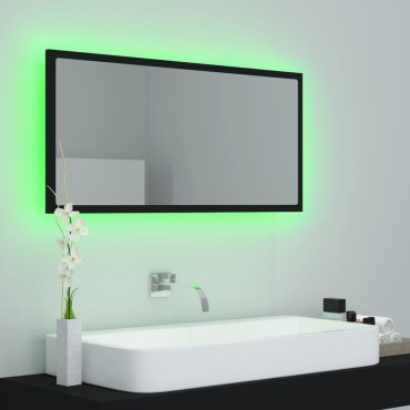 vidaXL Καθρέφτης Μπάνιου με LED Μαύρος 90x8,5x37cm Ακρυλικός 1 τεμ.