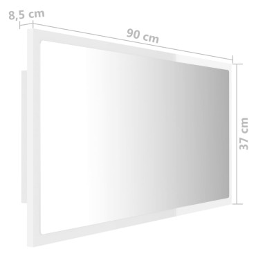 vidaXL Καθρέφτης Μπάνιου με LED Γυαλ. Λευκό 90x8,5x37cm Ακρυλικός 1 τεμ.