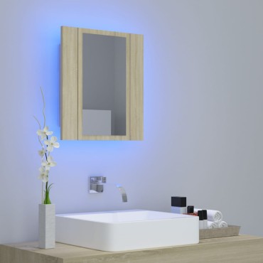 vidaXL Ντουλάπι Μπάνιου με Καθρέφτη & LED Sonoma Δρυς Ακρυλικός 40x12x45cm 1 τεμ.