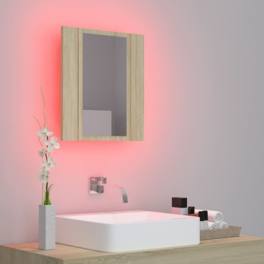 vidaXL Ντουλάπι Μπάνιου με Καθρέφτη & LED Sonoma Δρυς Ακρυλικός 40x12x45cm 1 τεμ.