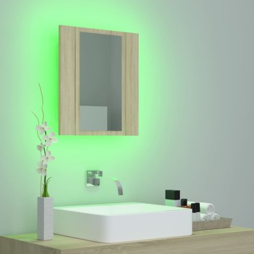 vidaXL Ντουλάπι Μπάνιου με Καθρέφτη & LED Sonoma Δρυς Ακρυλικός 40x12x45cm 1 τεμ.