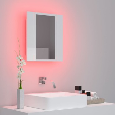 vidaXL Ντουλάπι Μπάνιου με Καθρέφτη & LED Γυαλιστερό Λευκό Ακρυλικός 40x12x45cm 1 τεμ.