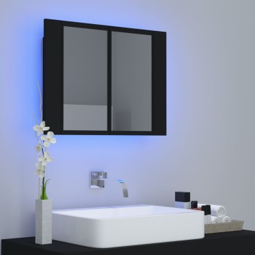 vidaXL Καθρέφτης Μπάνιου με Ντουλάπι LED Μαύρος 60x12x45cm Ακρυλικός 1 τεμ.
