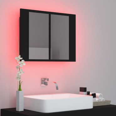 vidaXL Καθρέφτης Μπάνιου με Ντουλάπι LED Μαύρος 60x12x45cm Ακρυλικός 1 τεμ.