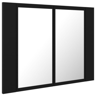 vidaXL Καθρέφτης Μπάνιου με Ντουλάπι LED Μαύρος 60x12x45cm Ακρυλικός 1 τεμ.