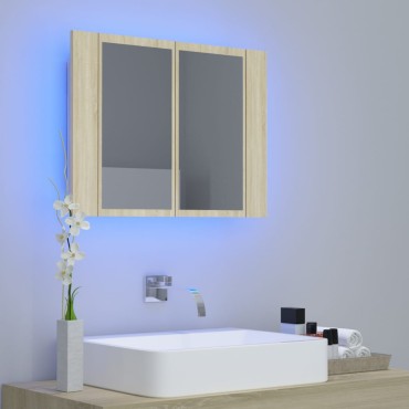 vidaXL Ντουλάπι Μπάνιου με Καθρέφτη & LED Sonoma Δρυς Ακρυλικός 60x12x45cm 1 τεμ.