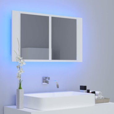 vidaXL Καθρέφτης Μπάνιου με Ντουλάπι LED Λευκός 80x12x45cm Ακρυλικός 1 τεμ.