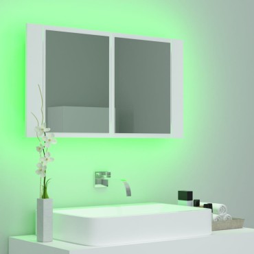 vidaXL Καθρέφτης Μπάνιου με Ντουλάπι LED Λευκός 80x12x45cm Ακρυλικός 1 τεμ.