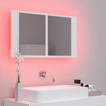 vidaXL Καθρέφτης Μπάνιου με Ντουλάπι LED Λευκός 80x12x45cm Ακρυλικός 1 τεμ.