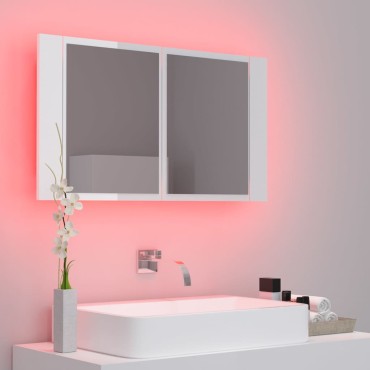 vidaXL Καθρέφτης Μπάνιου με LED Γυαλιστερό Λευκό 80x12x45cm Ακρυλικός 1 τεμ.