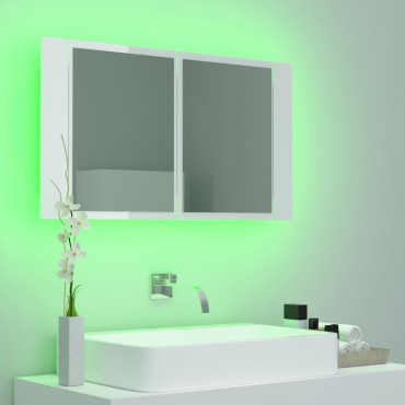 vidaXL Καθρέφτης Μπάνιου με LED Γυαλιστερό Λευκό 80x12x45cm Ακρυλικός 1 τεμ.