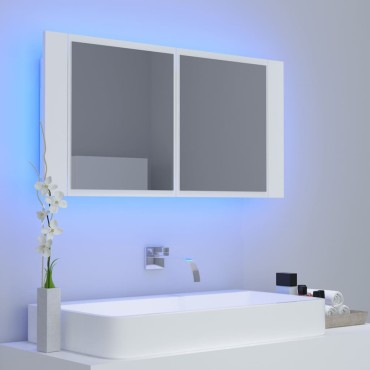 vidaXL Καθρέφτης Μπάνιου με Ντουλάπι LED Λευκός 90x12x45cm Ακρυλικός 1 τεμ.
