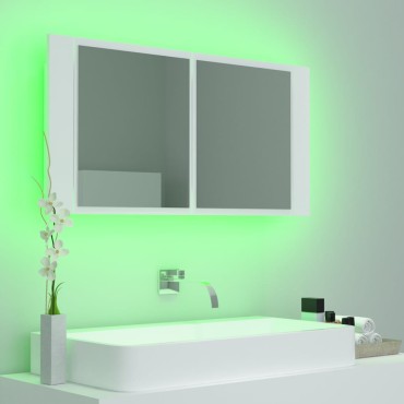 vidaXL Καθρέφτης Μπάνιου με Ντουλάπι LED Λευκός 90x12x45cm Ακρυλικός 1 τεμ.