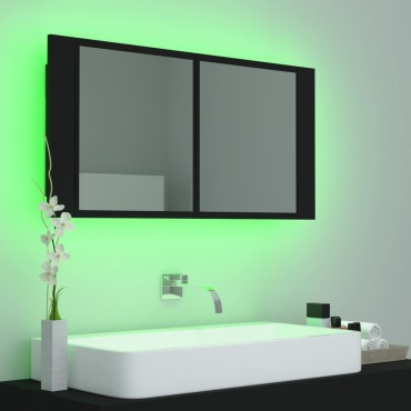 vidaXL Καθρέφτης Μπάνιου με Ντουλάπι LED Μαύρος 90x12x45cm Ακρυλικός 1 τεμ.