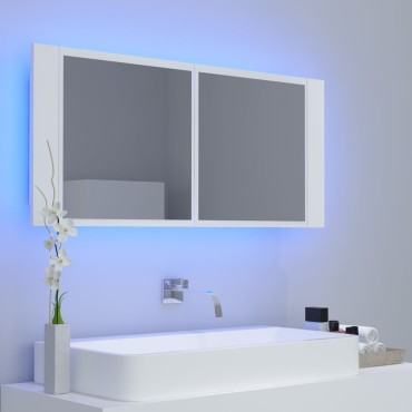vidaXL Καθρέφτης Μπάνιου με Ντουλάπι LED Λευκός 100x12x45cm Ακρυλικός 1 τεμ.