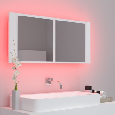 vidaXL Καθρέφτης Μπάνιου με Ντουλάπι LED Λευκός 100x12x45cm Ακρυλικός 1 τεμ.