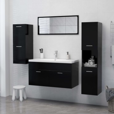 vidaXL Ντουλάπι Μπάνιου Μαύρο 30x30x80cm από Επεξ. Ξύλο