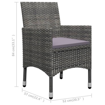 vidaXL Σετ Τραπεζαρίας Κήπου 3 τεμ. Γκρι 52x57x84cm