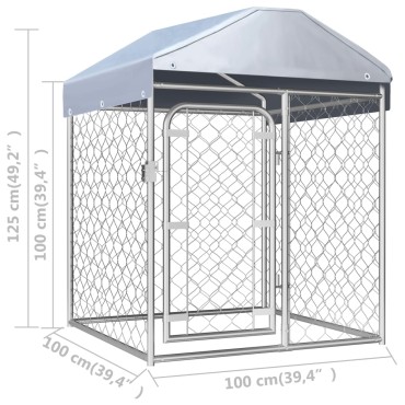 vidaXL Κλουβί Σκύλου Εξωτερικού Χώρου 100 x 100 x 125 εκ. με Στέγαστρο
