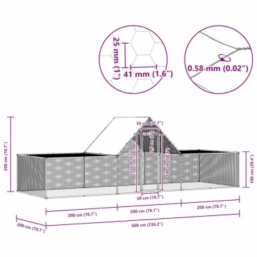 vidaXL Κοτέτσι 6 x 2 x 2 μ. από Γαλβανισμένο Χάλυβα