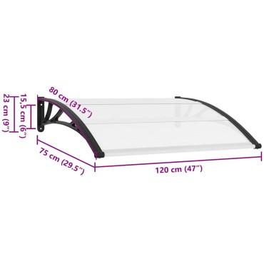 vidaXL Στέγαστρο Πόρτας Μαύρο / Διαφανές 120 x 75 εκ. Πολυανθρακικό