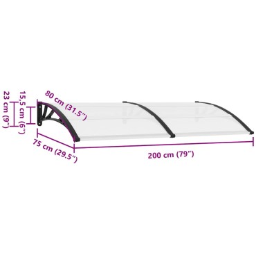vidaXL Στέγαστρο Πόρτας Μαύρο / Διαφανές 200 x 75 εκ. Πολυανθρακικό