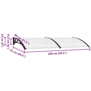 vidaXL Στέγαστρο Πόρτας Μαύρο / Διαφανές 240 x 75 εκ. Πολυανθρακικό