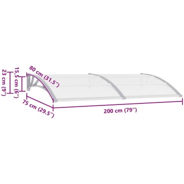 vidaXL Στέγαστρο Πόρτας Γκρι / Διαφανές 200 x 75 εκ. Πολυανθρακικό