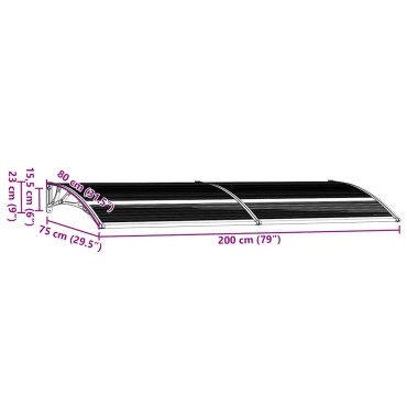 vidaXL Στέγαστρο Πόρτας Μαύρο 200 x 75 εκ. Πολυανθρακικό