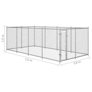 vidaXL Κλουβί Σκύλου Εξωτερικού Χώρου 7,6 x 3,8 x 1,9 μ.