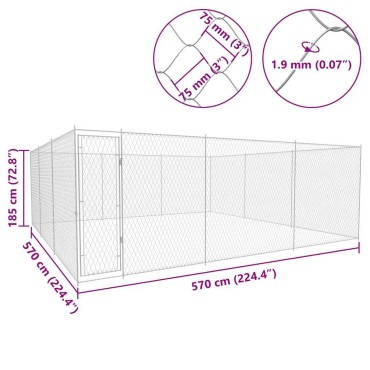 vidaXL Κλουβί Σκύλου Εξωτερικού Χώρου 570x570x185 εκ. Γαλβαν. Ατσάλι