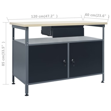 vidaXL Πάγκος Εργασίας Μαύρος 120 x 60 x 85 εκ. Ατσάλινος