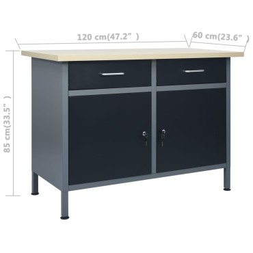 vidaXL Πάγκος Εργασίας Μαύρος 120 x 60 x 85 εκ. Ατσάλινος