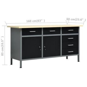 vidaXL Πάγκος Εργασίας Μαύρος 160 x 60 x 85 εκ. Ατσάλινος