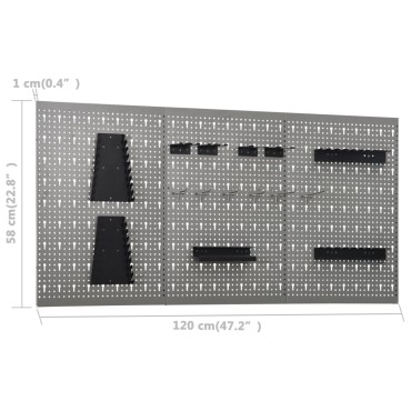 vidaXL Πλάτες Εργαλείων Τοίχου Διάτρητες 3 τεμ. 40 x 58 εκ. Ατσάλινες