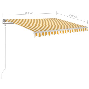 vidaXL Τέντα Αυτόματη με LED & Αισθ. Ανέμου Κίτρινο/Λευκό 300x250 εκ.