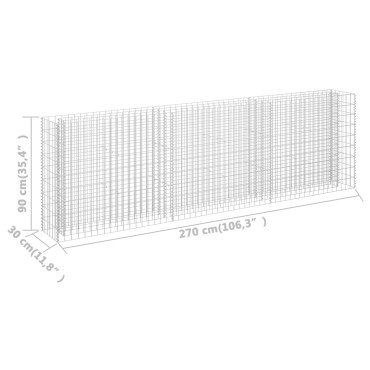 vidaXL Συρματοκιβώτιο-Γλάστρα Υπερυψωμένη 270x30x90 εκ. Γαλβ. Χάλυβας