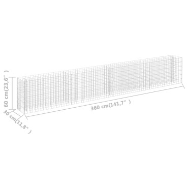 vidaXL Συρματοκιβώτιο-Γλάστρα Υπερυψωμένη 360x30x60 εκ. Γαλβ. Χάλυβας