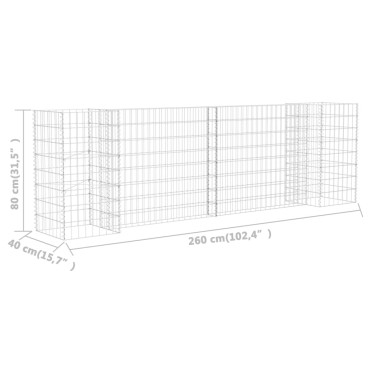 vidaXL Συρματοκιβώτιο Γλάστρα Σχήμα «Η» 260x40x80 εκ. Ατσάλινο Σύρμα