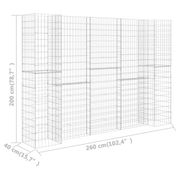 vidaXL Συρματοκιβώτιο Γλάστρα Σχήμα «Η» 260x40x200 εκ. Ατσάλινο Σύρμα