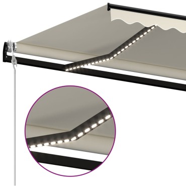 vidaXL Τέντα Αυτόματη με LED και Αισθητήρα Ανέμου Κρεμ 350 x 250 εκ.