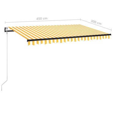vidaXL Τέντα Αυτόματη με LED & Αισθ. Ανέμου Κίτρινο/Λευκό 450x300 εκ.