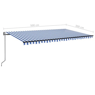 vidaXL Τέντα Αυτόματη με Αισθητήρα Ανέμου & LED Μπλε/Λευκό 500x300 εκ.